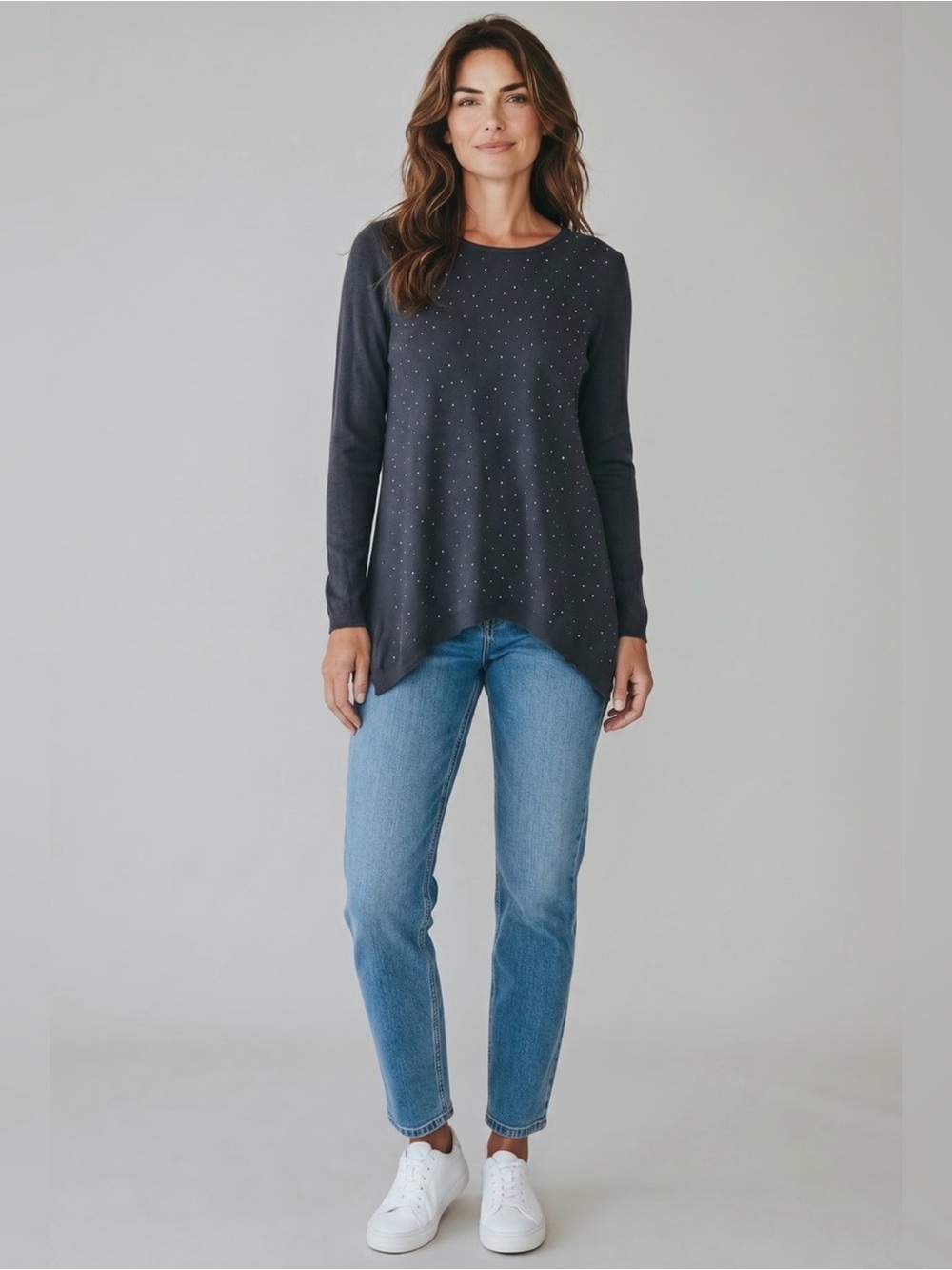 Peserico Merino Wool Bejeweled Sweater // Blue // 40 (XS)